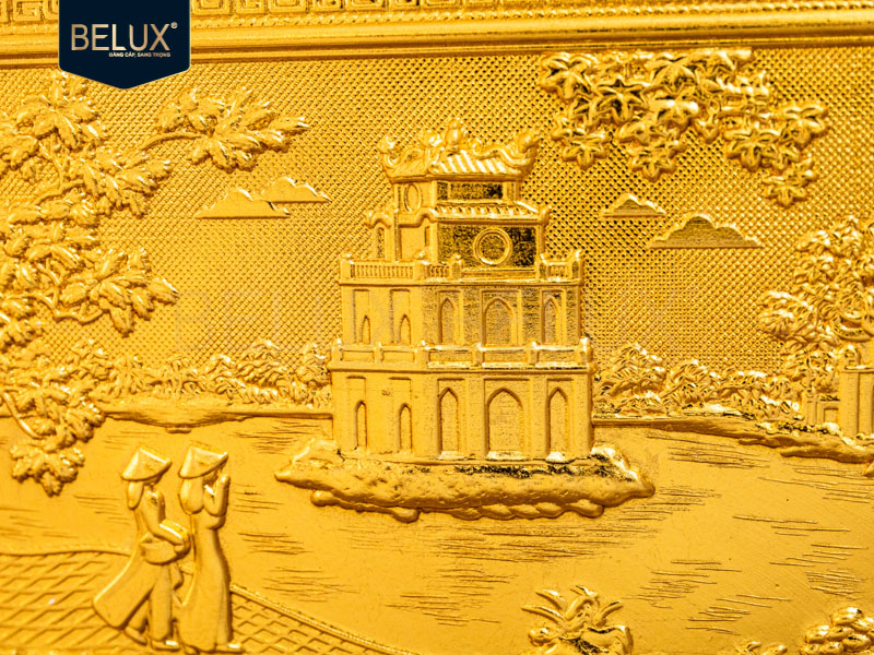 Tranh Tháp Rùa mạ vàng 24k khổ đứng 22x17cm